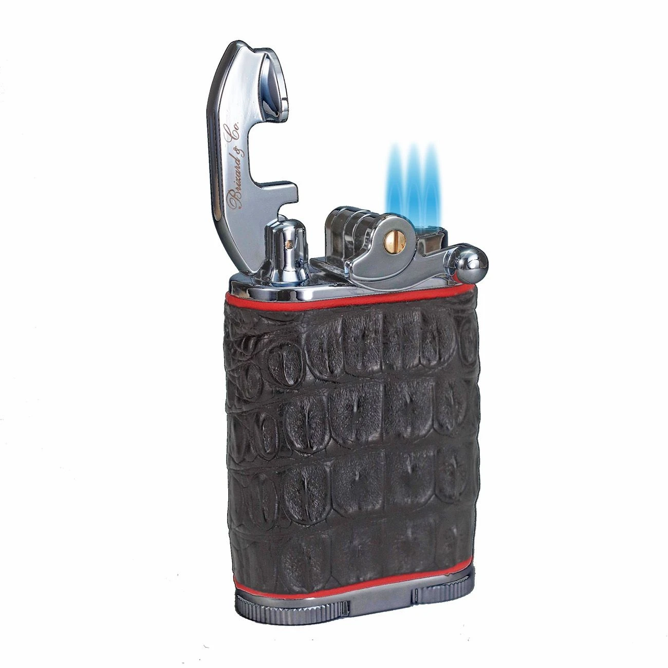 Brizard & Co. Gatsby Genuine Caiman Alligator Black and Racing Red Triple Torch Flame Table Lighter Brizard & Co. Gatsby Genuine Caiman Alligator Black And Racing Red Triple Torch Flame Table Lighter -Lighter Shop brizard co gatsby genuine black caiman alligator and red table lighter 28
