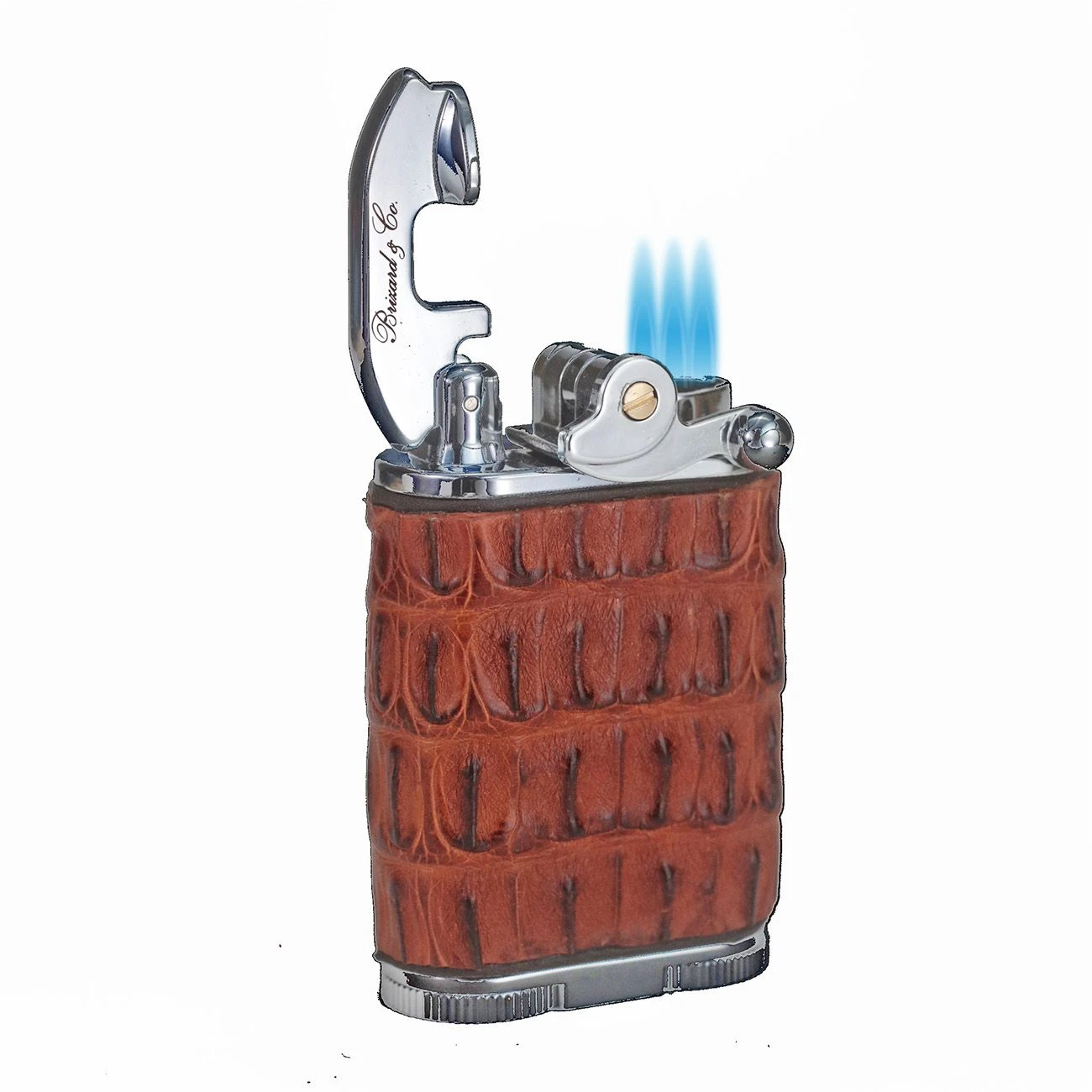 Brizard & Co. Gatsby Genuine Caiman Alligator Cognac Leather Triple Torch Flame Table Lighter Brizard & Co. Gatsby Genuine Caiman Alligator Cognac Leather Triple Torch Flame Table Lighter -Lighter Shop brizard co gatsby genuine cognac caiman alligator table lighter 27