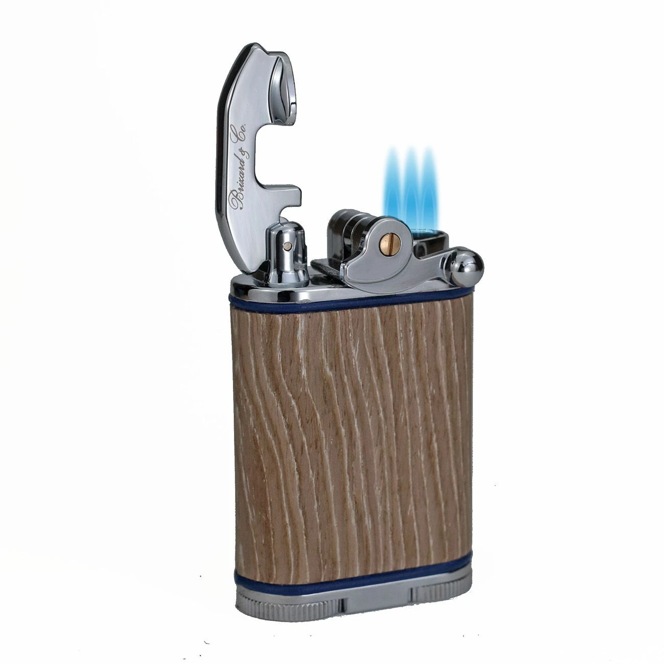 Brizard & Co. Gatsby Bleached Oak Wood and Blue Leather Triple Torch Flame Table Lighter Brizard & Co. Gatsby Bleached Oak Wood And Blue Leather Triple Torch Flame Table Lighter -Lighter Shop brizard co gatsby oak wood and leather table lighter 27