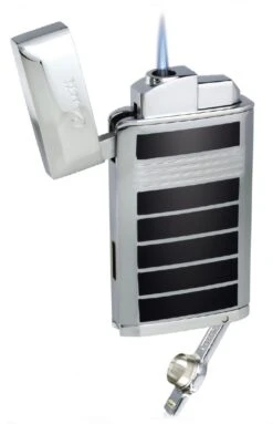 Caseti Flamei Single Jet Flame Cigar Lighter - Polished Chrome & Black Lacquer