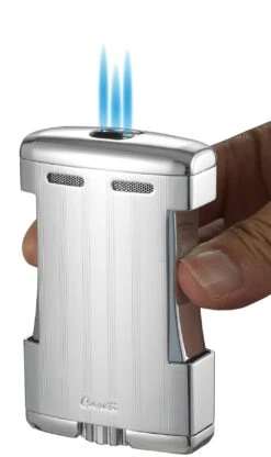 Caseti Sparta Triple Jet Flame Cigar Table Lighter - Chrome Lines