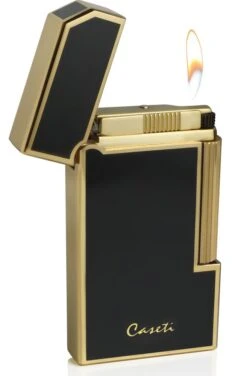 Lighter Shop -Lighter Shop caseti windsor gold plating with black lacquer flint traditional flame lighter 92
