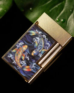 S.T. Dupont Line 2 Koi With Yellow Gold Flint Lighter -Lighter Shop s t dupont line 2 koi with yellow gold flint lighter 40