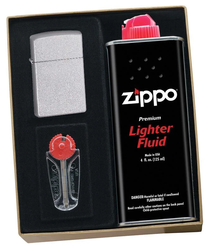 Zippo Satin Chrome Slim Lighter Gift Kit - Ships by Ground Only Zippo Satin Chrome Slim Lighter Gift Kit - Ships By Ground Only -Lighter Shop zippo satin chrome slim lighter gift kit 42